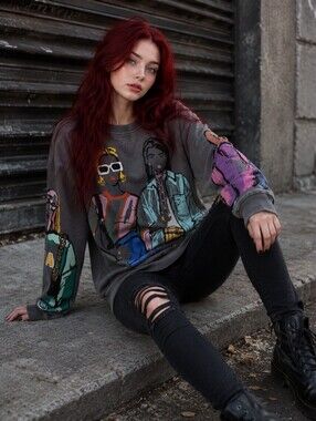 Zero In On Pop Art Graphic Sweatshirt M Gray Oversized Streetwear Y2K Artsy CC